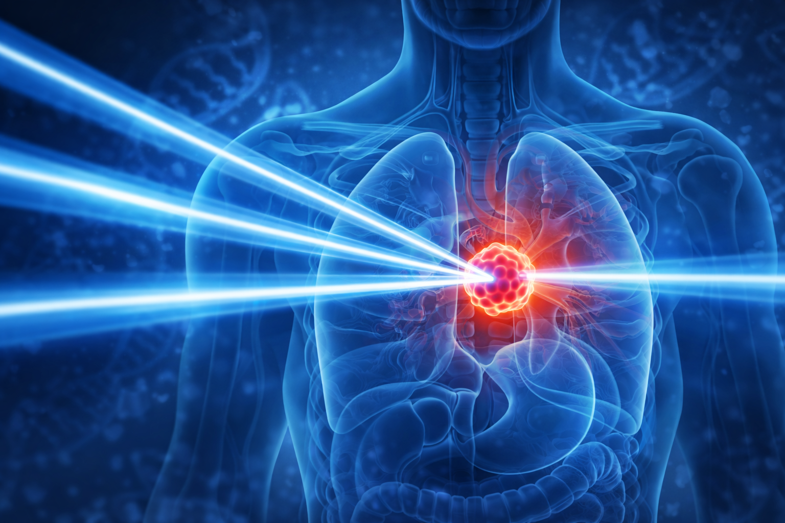 Minh họa sự khác biệt giữa xạ trị Proton và xạ trị truyền thống Photon, cho thấy proton tập trung năng lượng vào khối u và bảo vệ mô lành xung quanh