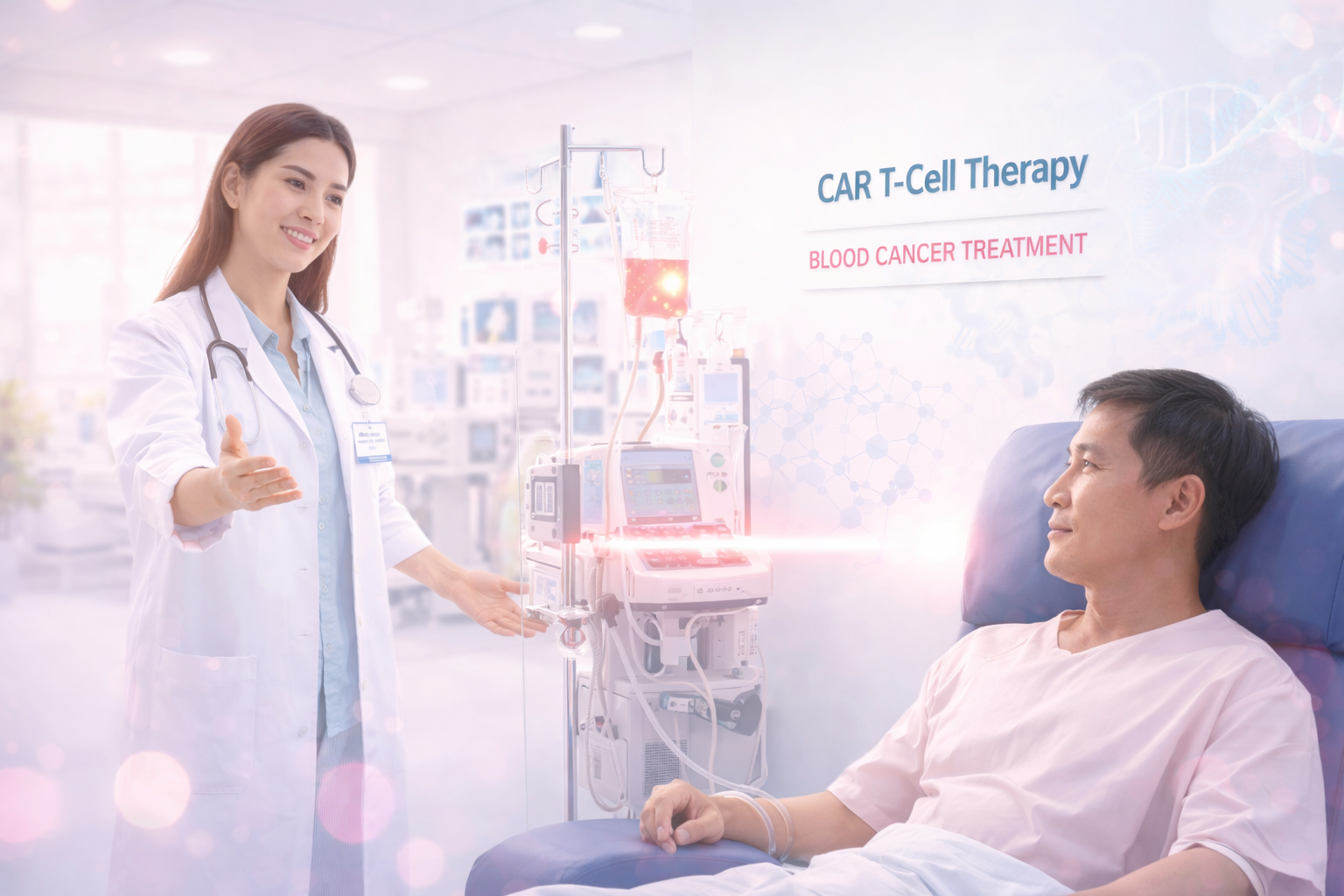 Bệnh nhân điều trị ung thư máu bằng liệu pháp CAR-T tại bệnh viện Singapore với bác sĩ chuyên khoa