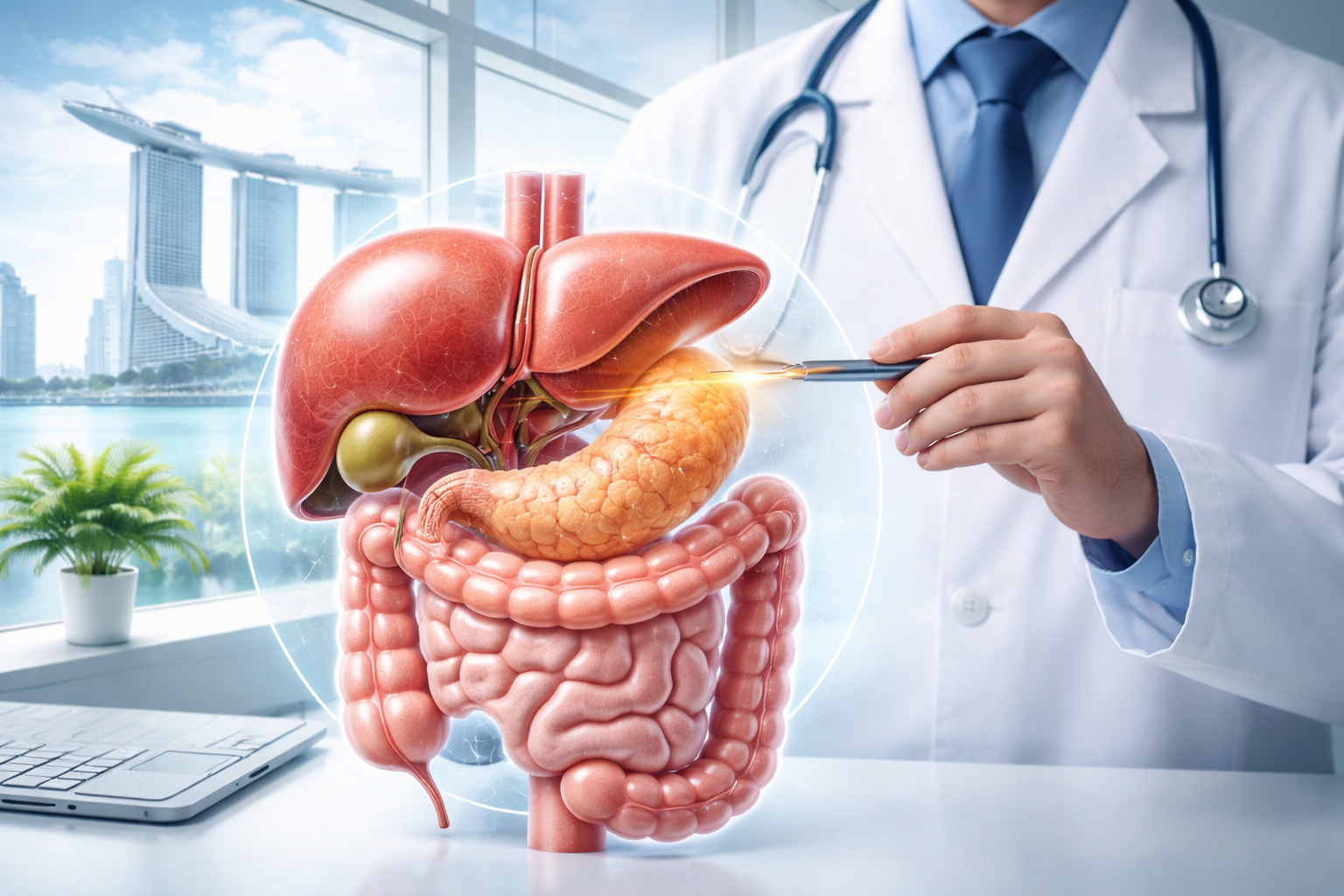 Bác sĩ chuyên khoa tiêu hóa tại Singapore đánh giá các bệnh gan mật tụy như ung thư gan, ung thư tụy và bệnh đường mật với công nghệ chẩn đoán và phẫu thuật hiện đại.