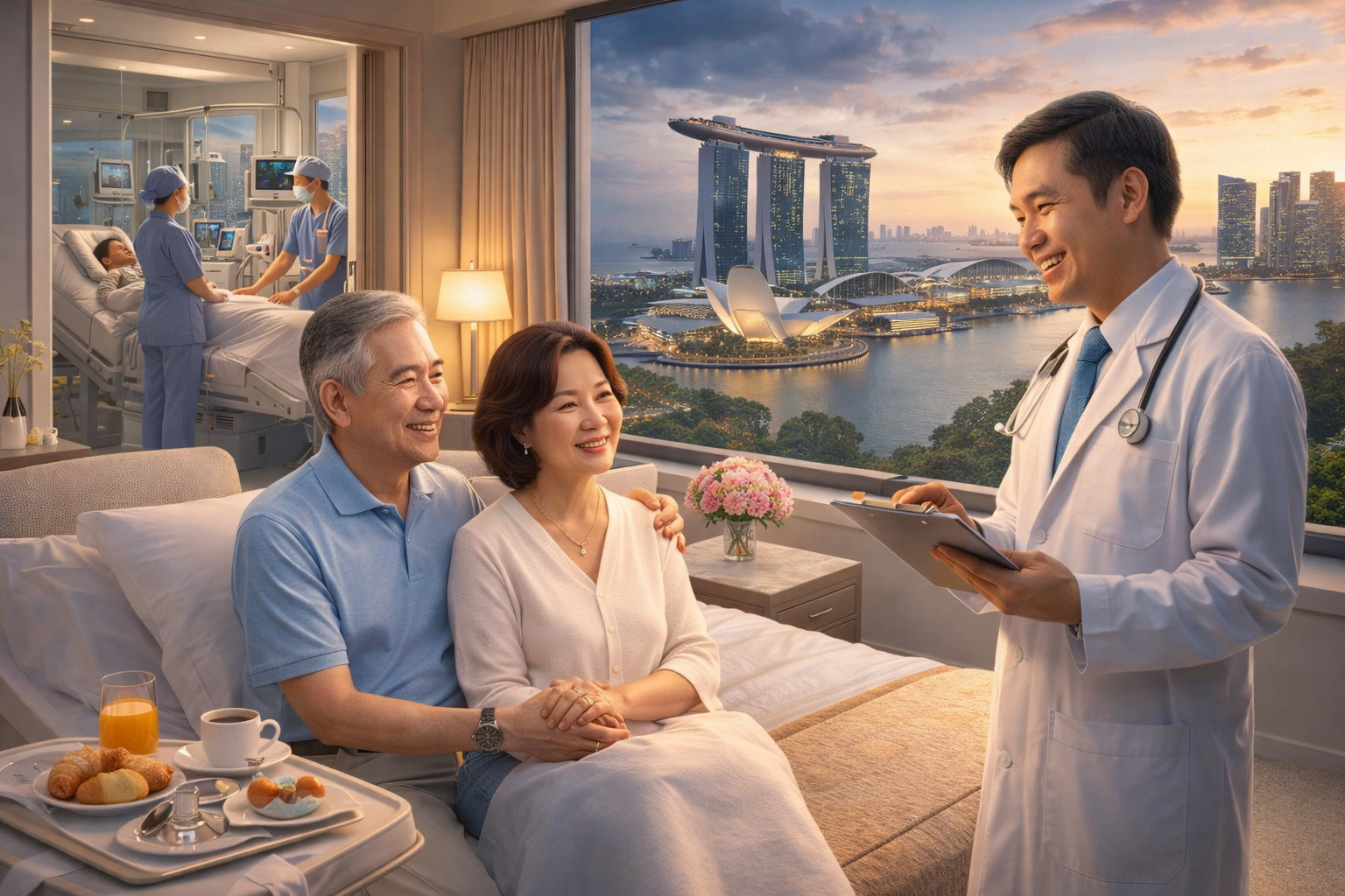 Bệnh nhân Việt Nam điều trị tại bệnh viện cao cấp Singapore với phòng riêng chuẩn khách sạn 5 sao và bác sĩ quốc tế chăm sóc cá nhân hóa