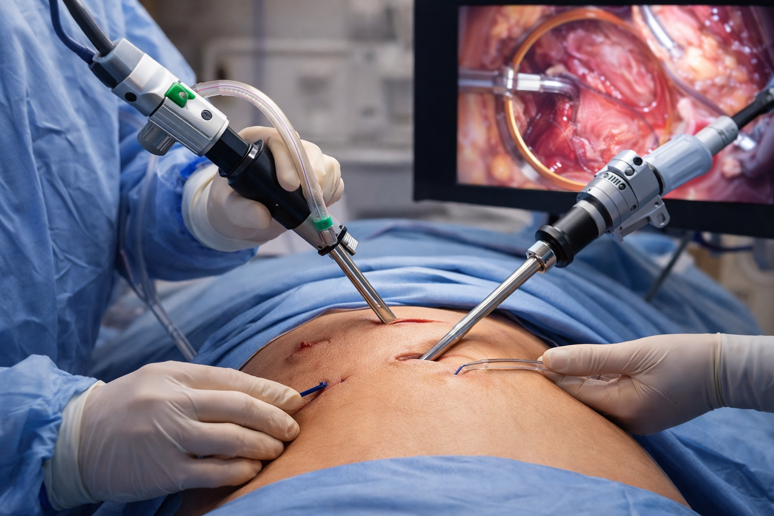 Bác sĩ tim mạch thực hiện phẫu thuật tim ít xâm lấn MICS với đường rạch nhỏ tại bệnh viện Singapore