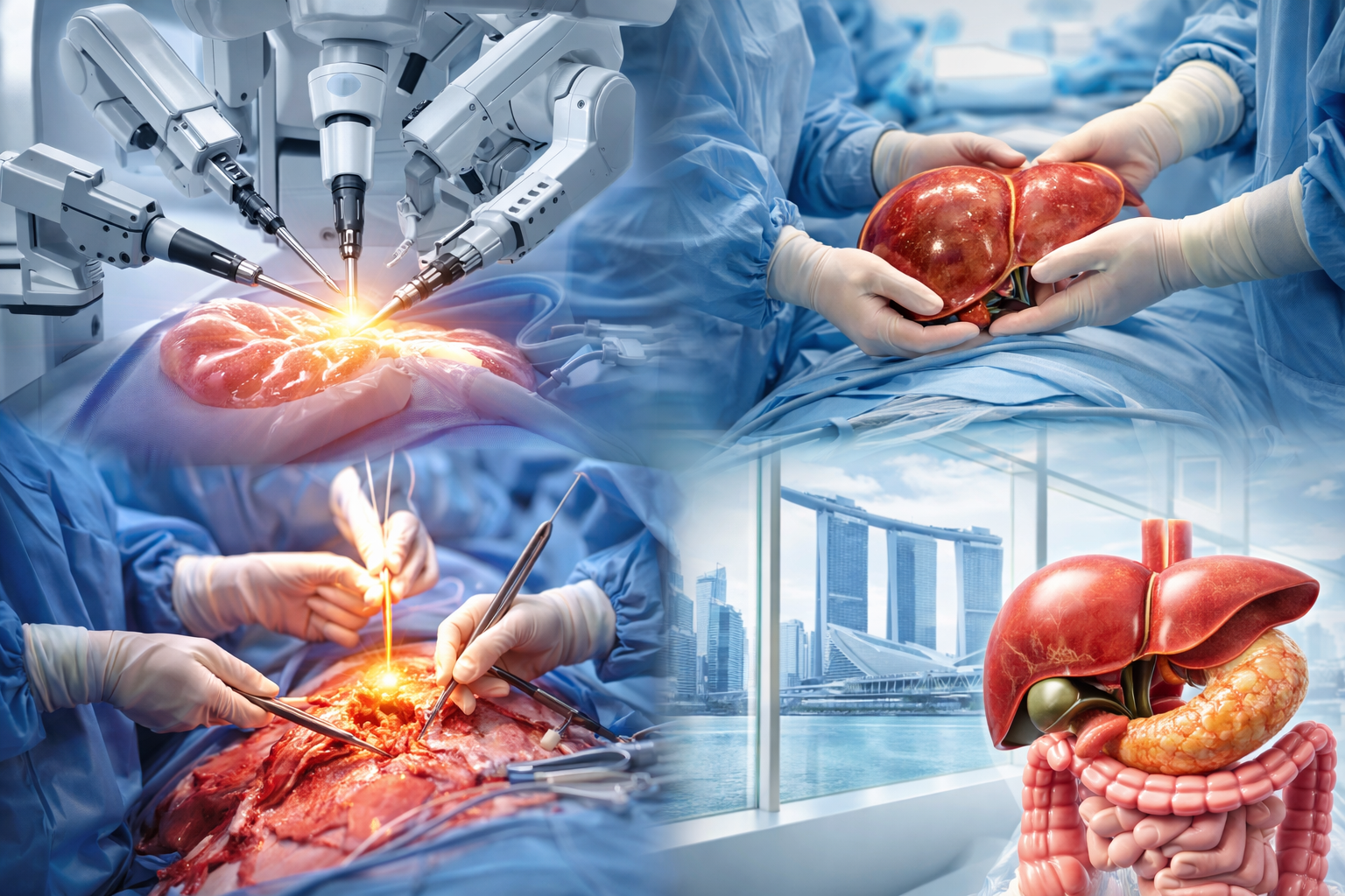 Bác sĩ phẫu thuật gan mật tụy tại Singapore thực hiện các phẫu thuật chuyên sâu như Whipple điều trị ung thư tụy, cắt gan điều trị ung thư gan và phẫu thuật đường mật bằng công nghệ hiện đại.