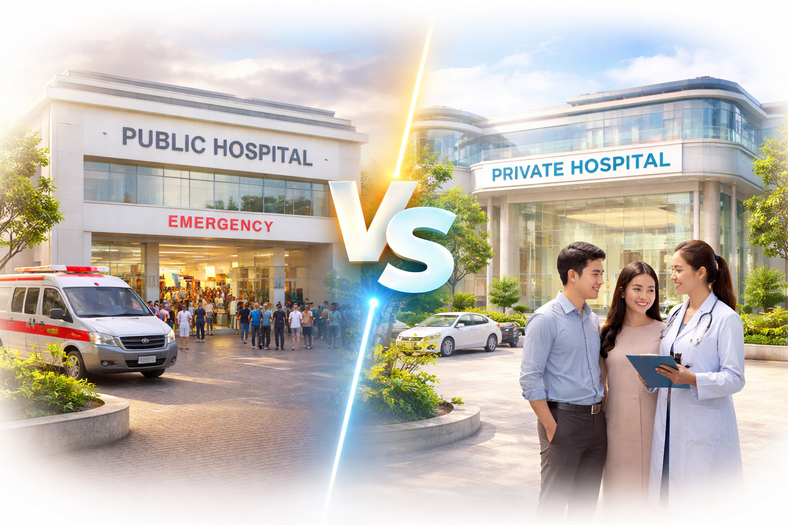 Hình ảnh so sánh bệnh viện công và bệnh viện tư tại Singapore cho bệnh nhân quốc tế khi cân nhắc chi phí điều trị